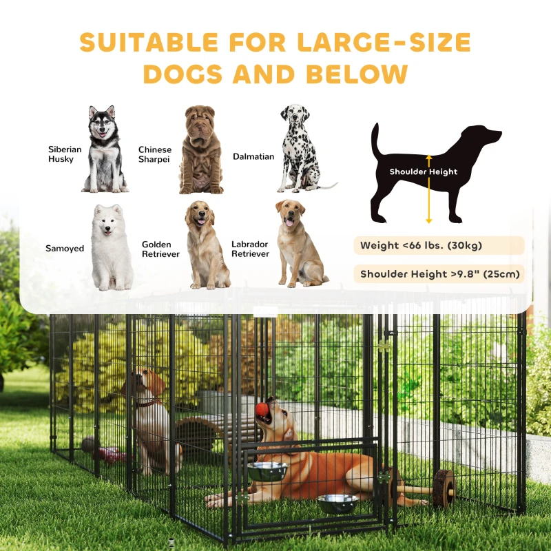 Large Outdoor Dog Kennel With Rotating & Adjustable Height Bowls, Waterproof & UV-Resistant Canopy