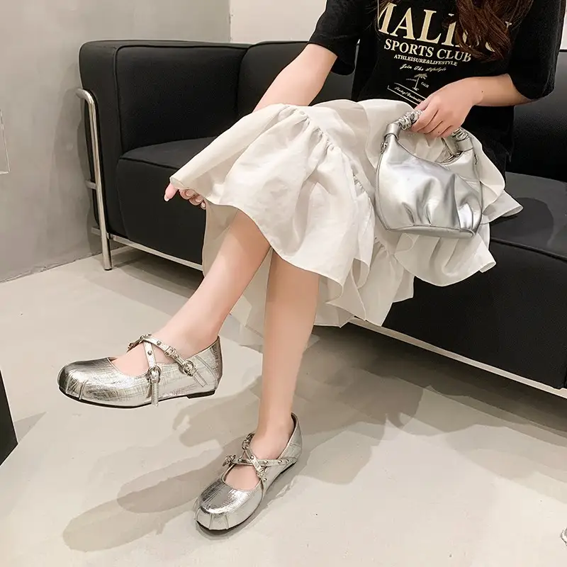 Summer French Temperament Mary Jane Polka Dot Color Blocked Cross Band Lazy Wearing Women's Singles Shoes