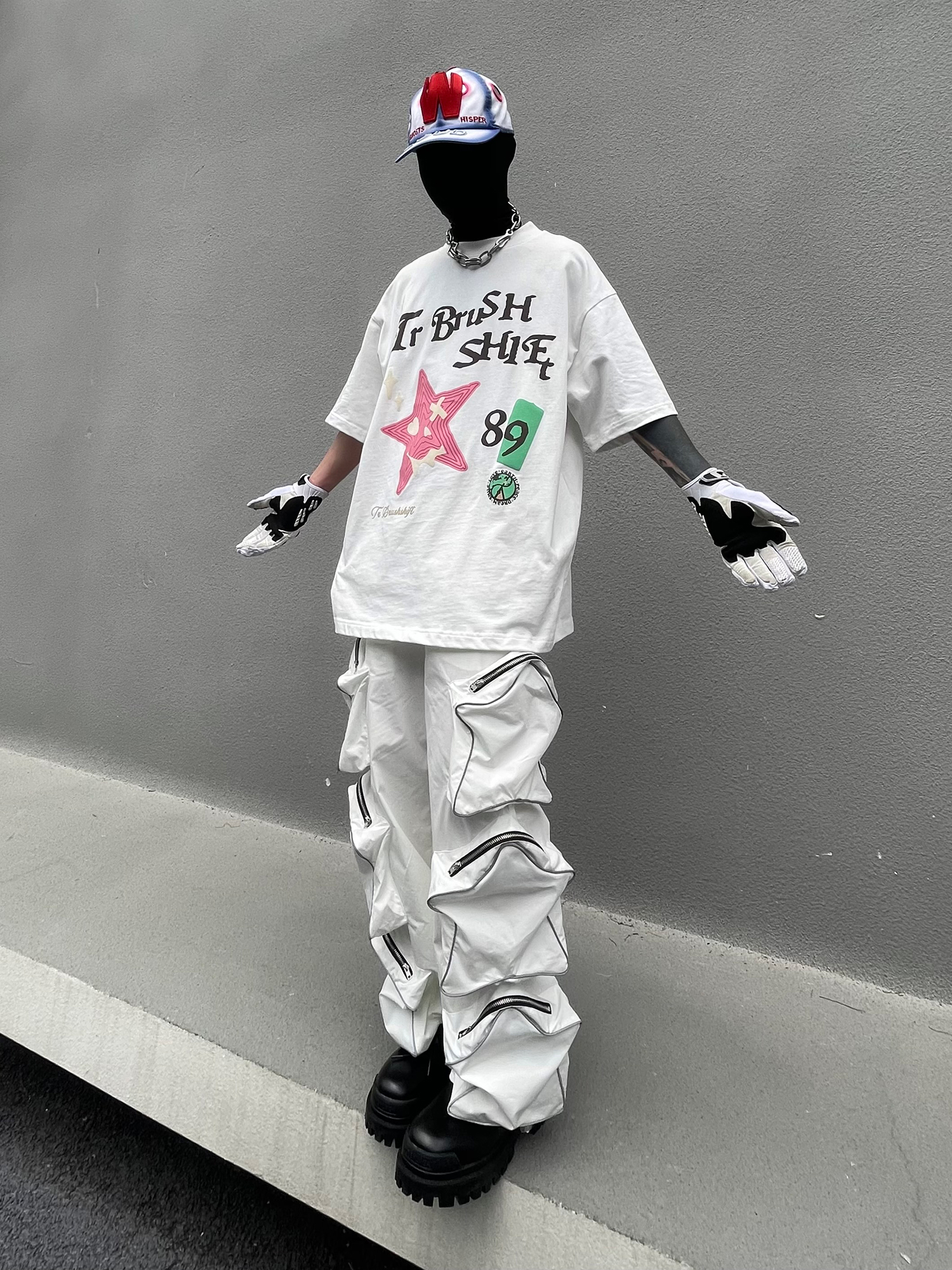 Silhouette Five Pointed Star Three-dimensional Patch Pocket Reflective Casual Straight Leg Pants