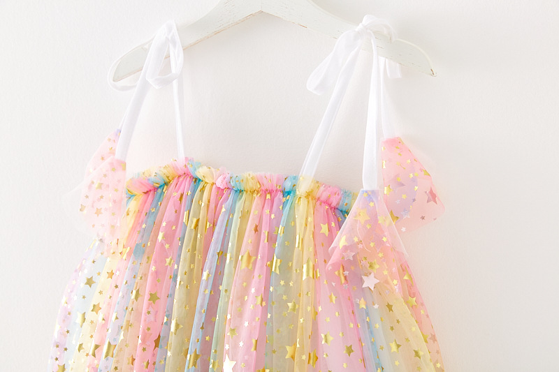 Girls' Mesh Cake Rainbow Glitter Star Jumpsuit