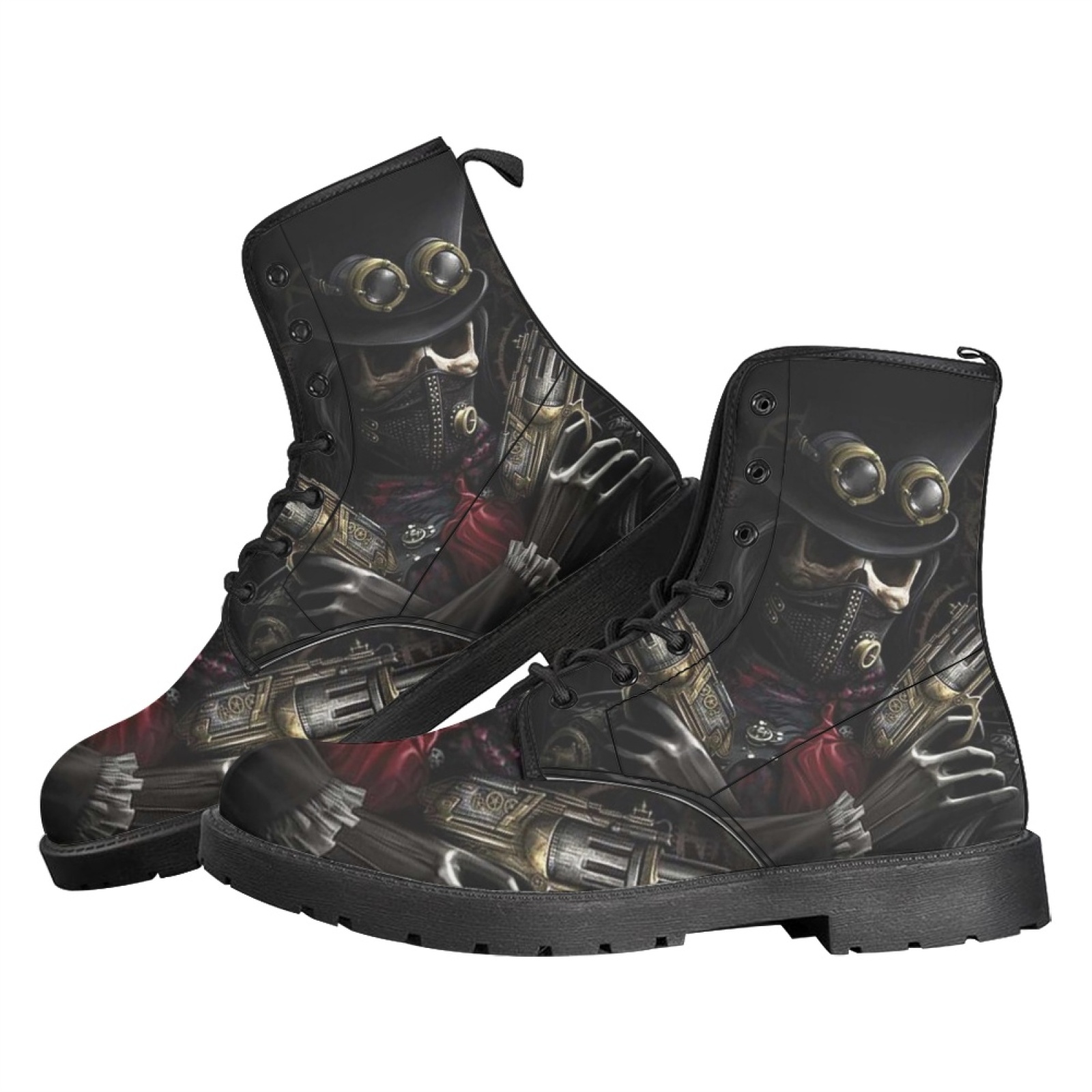 Printed Women's Leather Flat Bottom Low Heel British Martin Boots