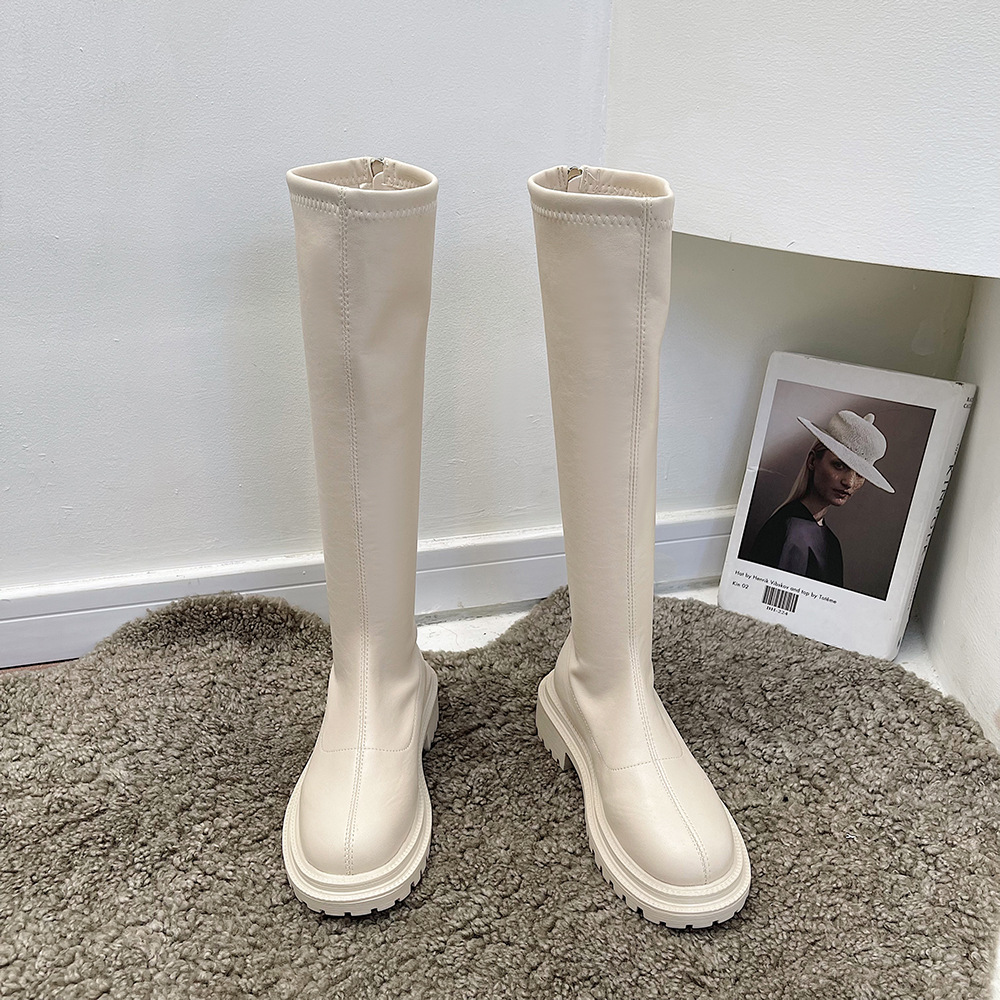 Knight Long Women White Boots Mid Heel Beige - Shop at LoveMi