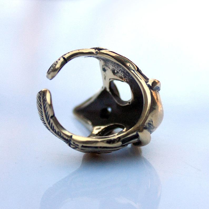 Fashion Ancient Bronze Crow Bird Skull 3D Ring