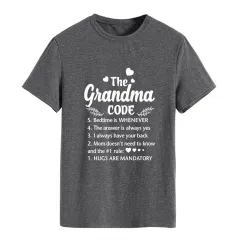 The Grandma Code Round Neck Letter Print Short Sleeves - Dark Grey White Font - View 1