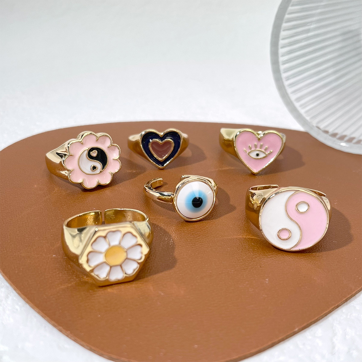 Women's Metal Plating Color Drip Oil Heart Ring