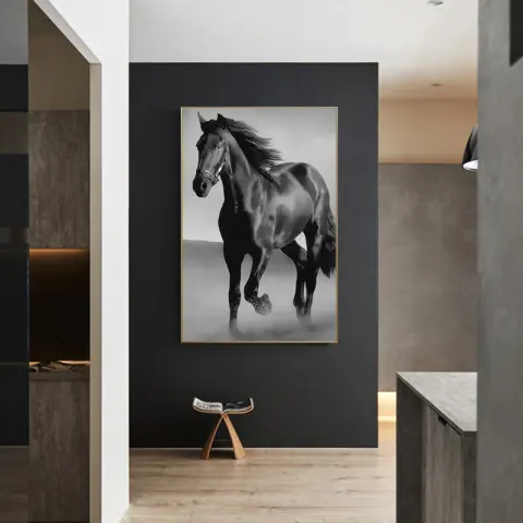 Art Canvas Animal Dark Horse Wall Art Living Room