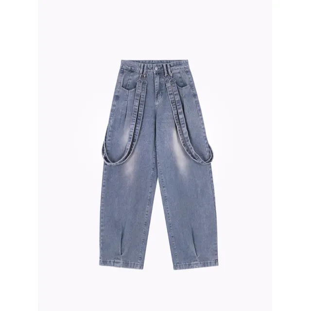 Spring Retro Minority Ribbon Design Versatile Washed Distressed Casual Pants Blue - Shop at LoveMi