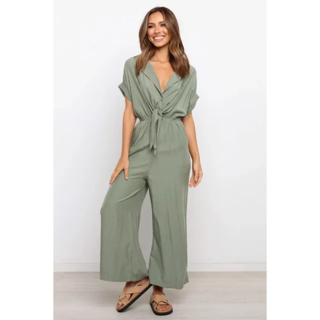 Loose Jumpsuit At Home Casual Lace up One piece Green - Shop at LoveMi