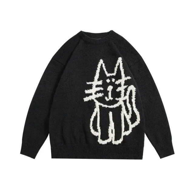 Spring And Autumn Loose Lovers Sweater Coat Black - Shop at LoveMi