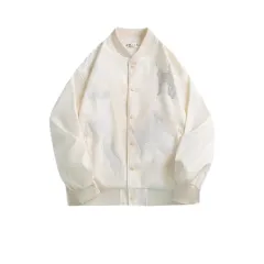 Hot Drill Baseball Uniform Woolen Stitching PU Men's Jacket - White - View 1