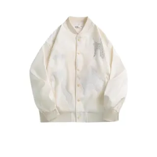 Hot Drill Baseball Uniform Woolen Stitching PU Men's Jacket - White