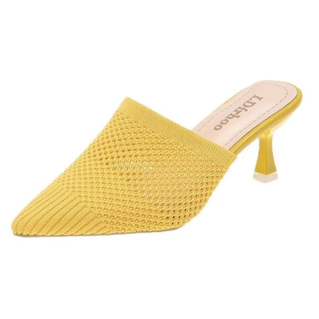 Women's Pointed Mid heel Flying Woven Sandals And Slippers Yellow - Shop at LoveMi