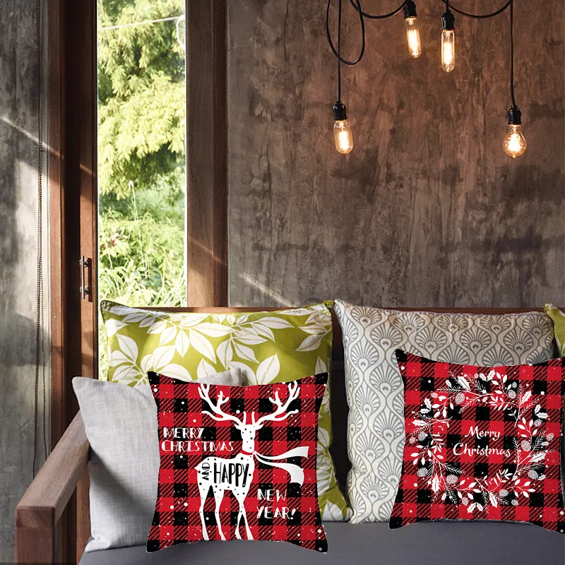 Merry Christmas Cushion Cover 45cm Elk Santa Claus Short Plush Sofa Pillow Cover Home Decor Pillowcase Christmas Decoration – image 3