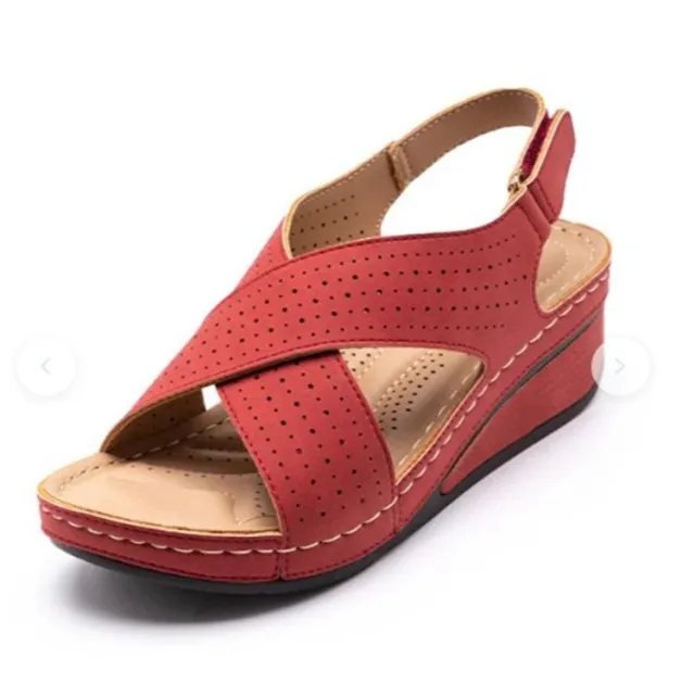 Car Stitching Breathable Velcro Hollowed Out Mom's Shoes Red - Shop at LoveMi