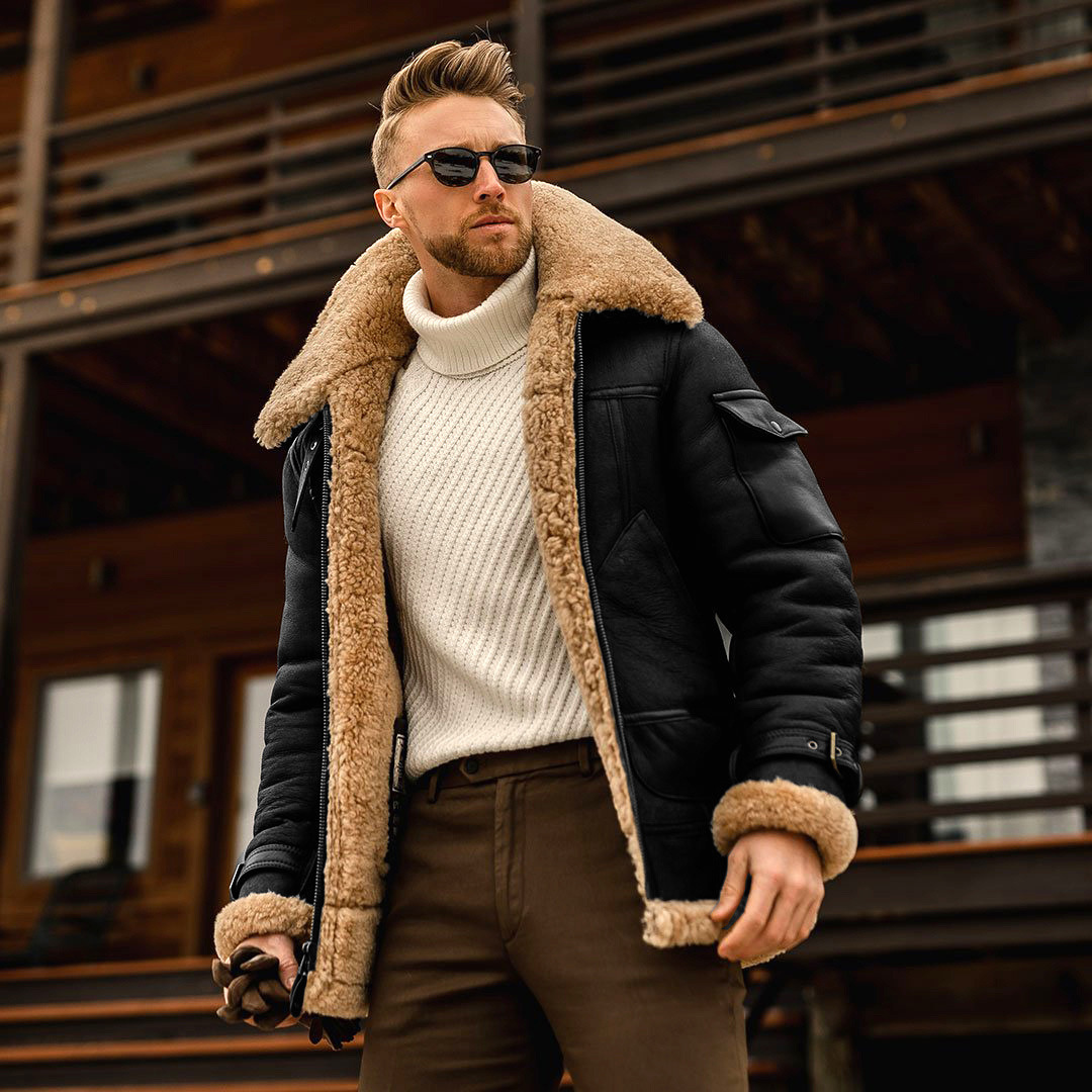 Men's Winter Military Fleece Jacket - Warm Tactical Coat with Fur Collar - Bild 6 von 9