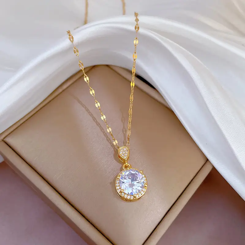 Women's Full Diamond Round Micro Pendant Necklace