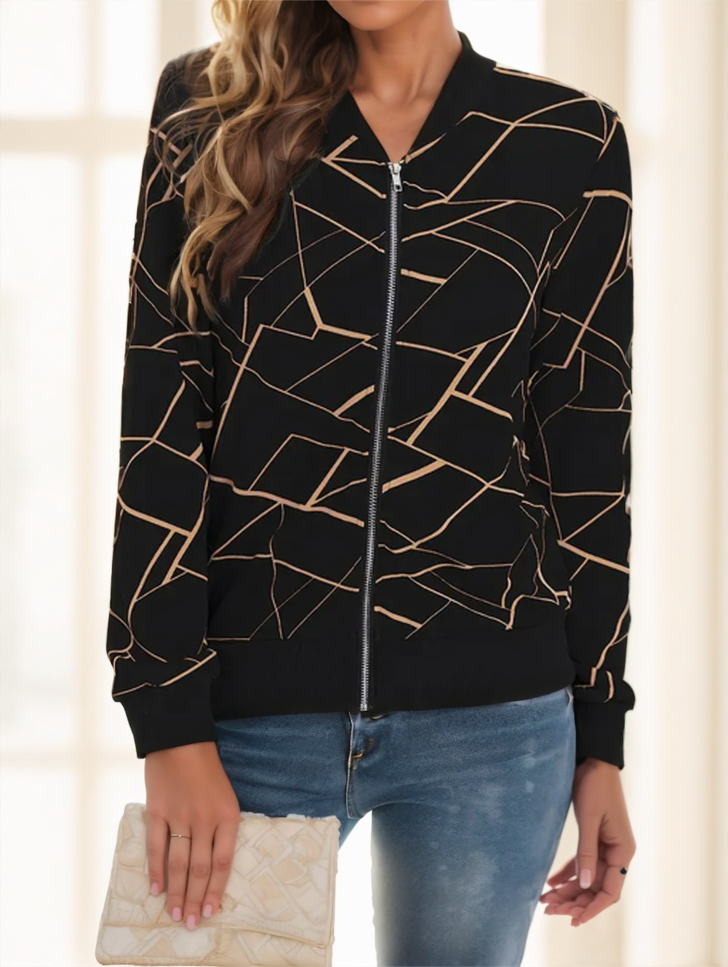 Geo Print Zipper Front Jacket
