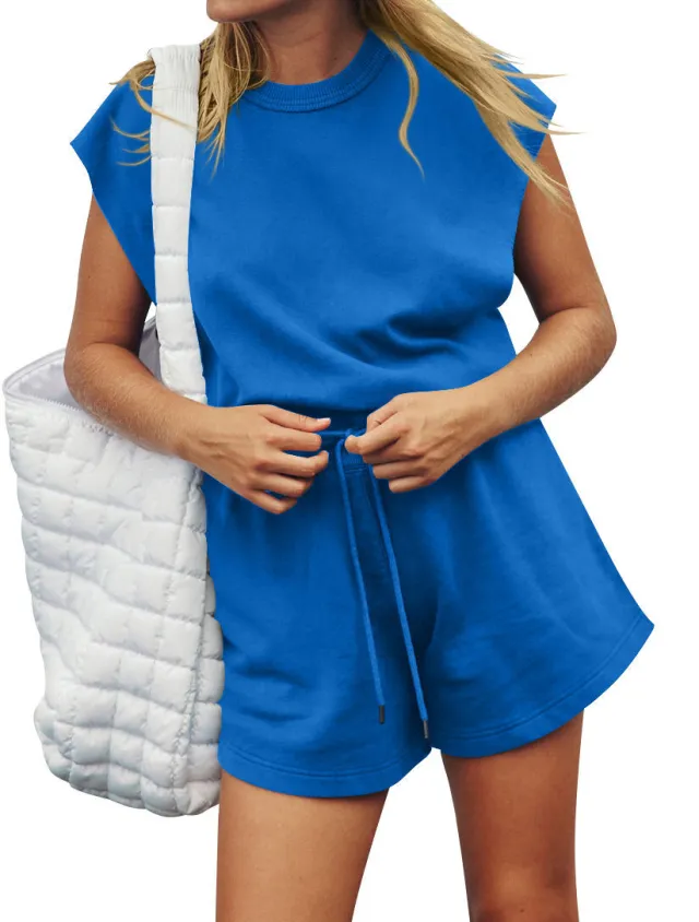Summer Sleeveless Backless Jumpsuit Casual Loose Top And Drawstring Shorts Overall For Womens Clothing Royal - Shop at LoveMi