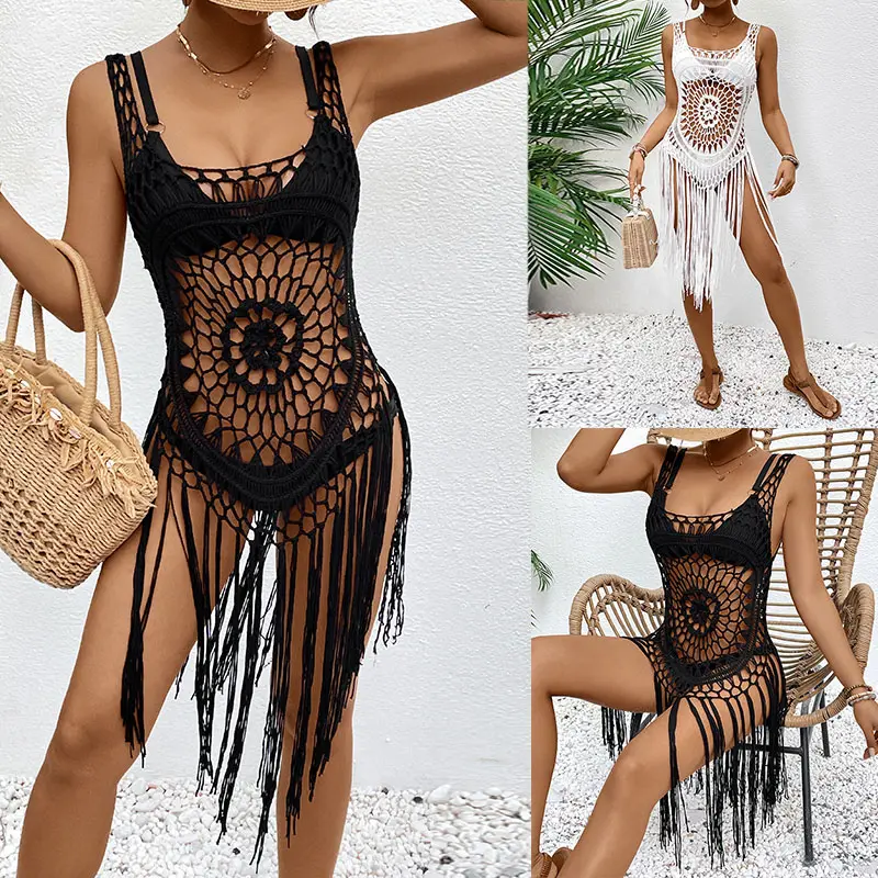 New Hand Crochet Fringe Beach Dress, Hollow