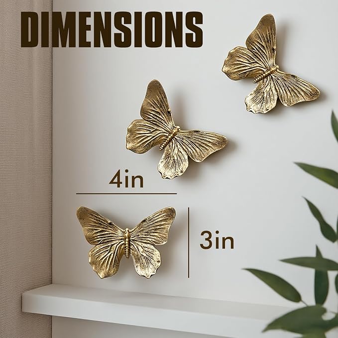 3D Butterfly Wall Decor Set Of 3 Resin Antique Copper Decorations For Living Room Bedroom Bathroom Gallery Walls 5