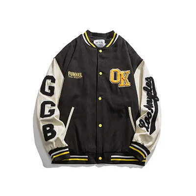 Colorblock Baseball Uniform Men's Embroidered Couple Loose Overalls Black - Shop at LoveMi
