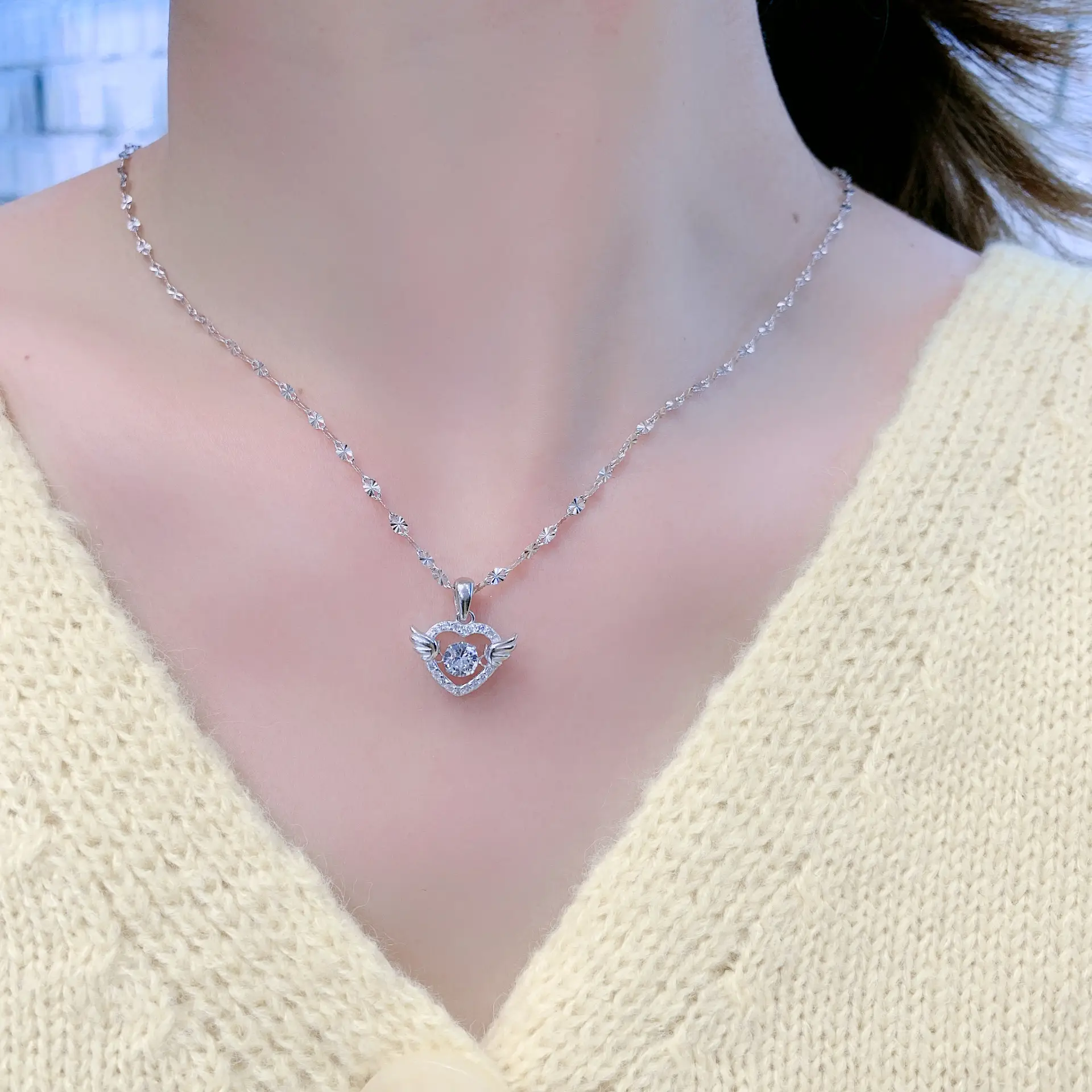 Beating Heart S925 Sterling Silver Necklace Female Sweet Love