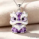1pcs  Color Enamel 3D Chinese Lion Pendant Necklace, Cute Traditional Oriental Style, For Daily Wear & New Year Lucky Gifts view 7