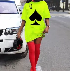 Playing Card Pattern Plus Size T Shirt Skirt - Fluorescent Color-2Xl - View 1