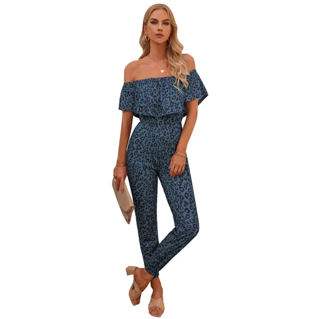 European And American Women's Printed Backless Jumpsuit Blue - Shop at LoveMi