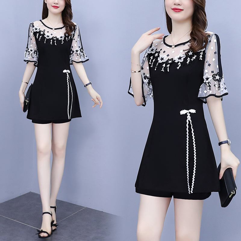 Mesh Stitching Shorts Suit Two-piece Western Style