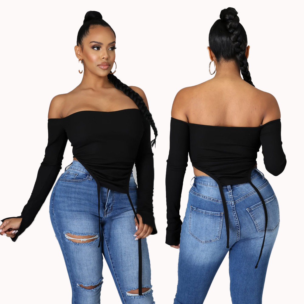 Ladies Personality Fashion One-Shoulder Long Sleeve Split