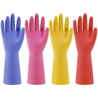 Rubber Kitchen Dishwashing Gloves 4 Pairs Colorful Reusable Household Cleaning Gloves For Washing Dishes And Cleaning Tasks, Flexible Long Lasting And Non Slip Medium, Blue Pink Ye