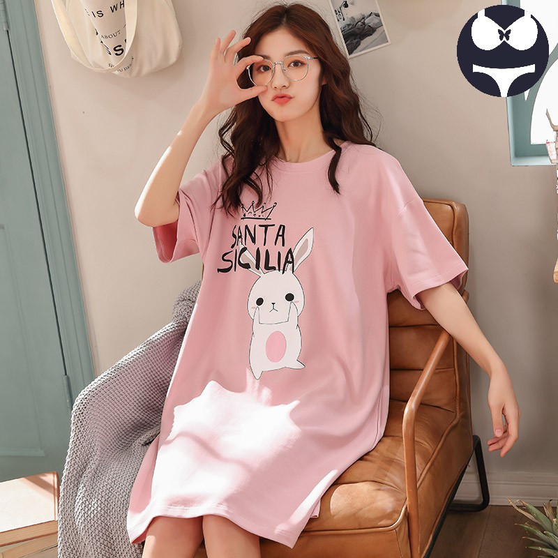 Title 5, Ladies cotton short-sleeved cartoon nightdress