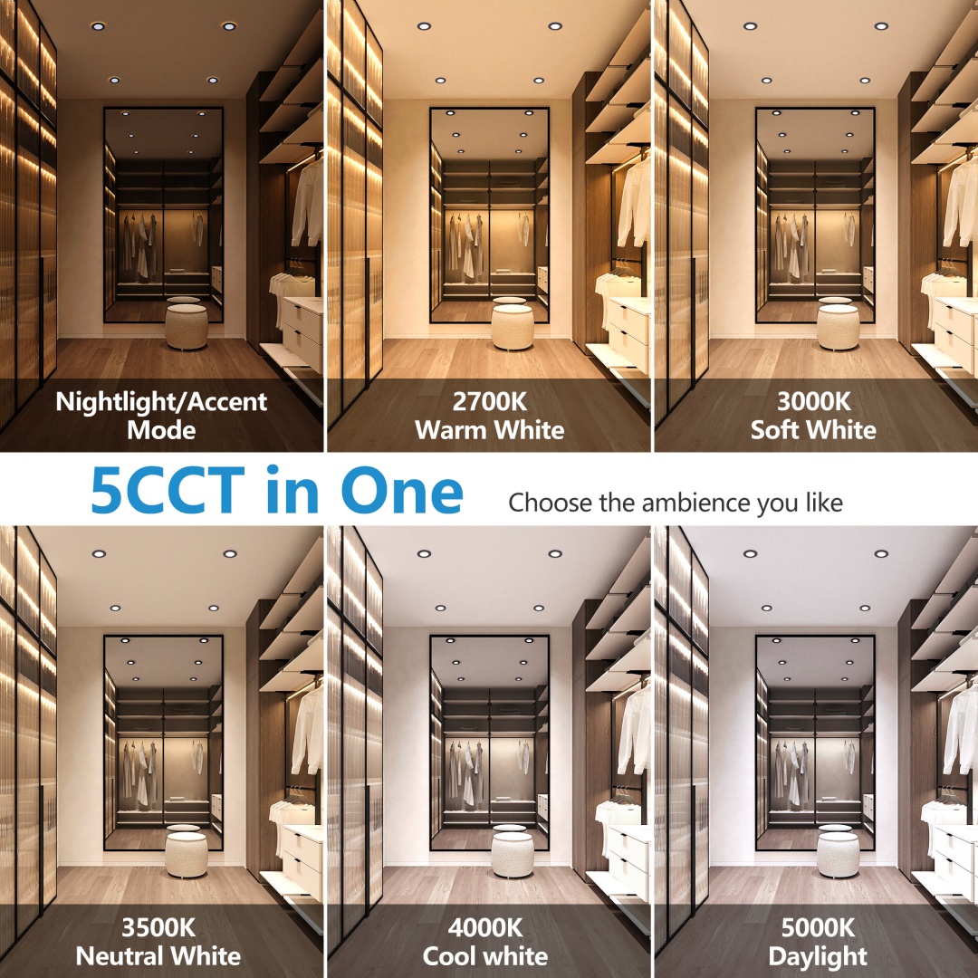 6 Pack 4 Inch Black LED Recessed Light, Dimmable, 2700K-5000K 5CCT, 800LM High... 8