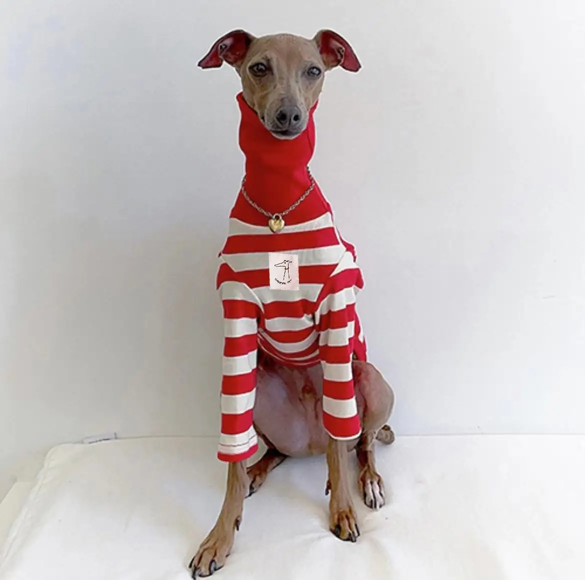 High Collar Striped Cotton Stretch Feet Dog Clothes