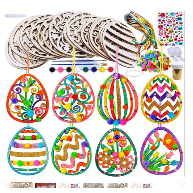 32 Sets Wooden Easter Ornaments Decorations DIY  Craft Kits Assorted Paintable Unfinished Wood Laser Cut Easter Egg Ornaments For Kids Easter Spring Classroom Home Activity Art Project