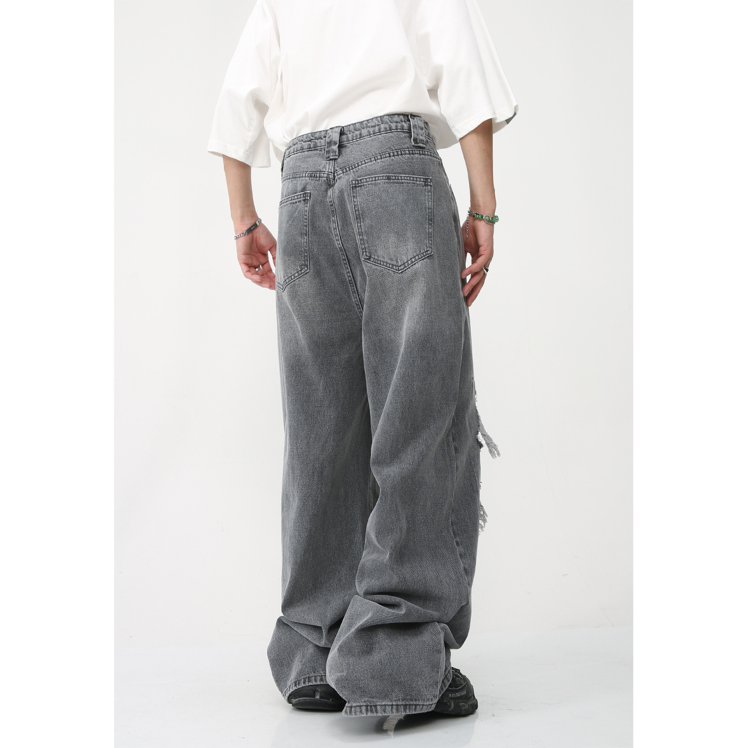 New Loose Wide Leg American Mopping High Street Hole & Patch Jeans