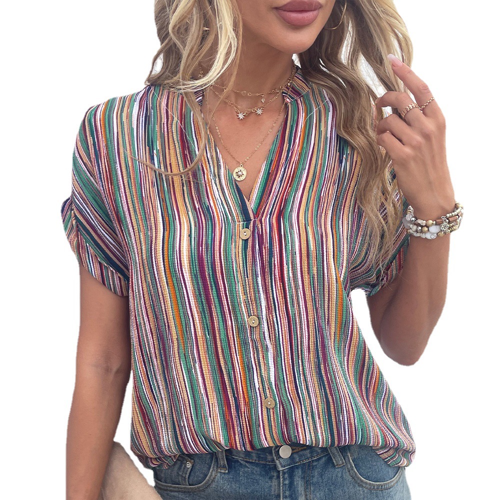 Title 4, Camicia casual da donna a righe colorate con bo...