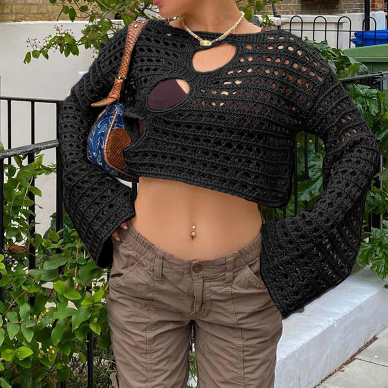 European And American Fashion Irregular Hollow Knitted Blouse
