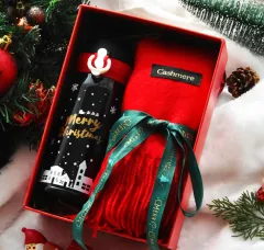 Christmas Female Thermos Cup Gift Box Set Birthday - Black And Scarf Set - View 1