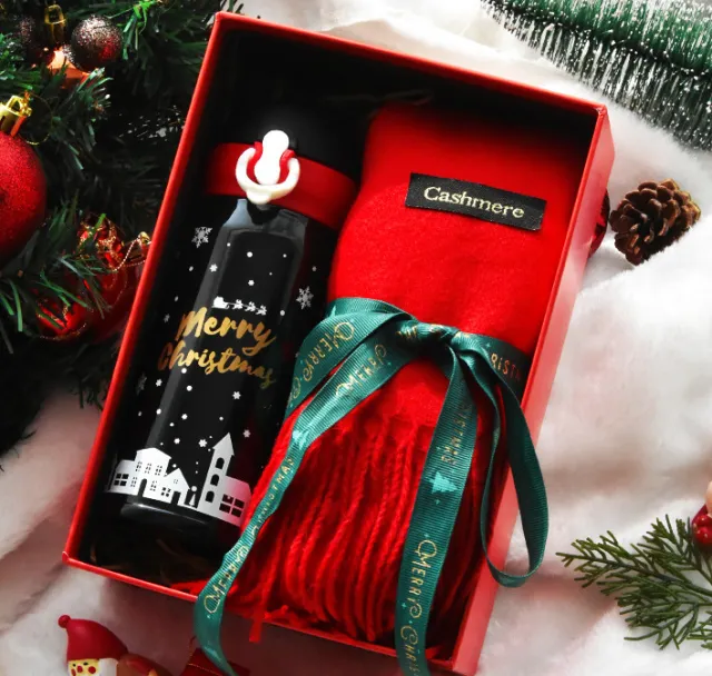 Christmas Female Thermos Cup Gift Box Set Birthday Black And Scarf Set - Shop at LoveMi