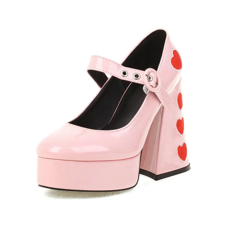 Women's High Heels New Love Stitching Platform Chunky - Pink