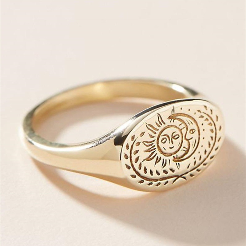 Title 3, Anillo Retro Nuevo con Diseño de Sol y Luna Ele...