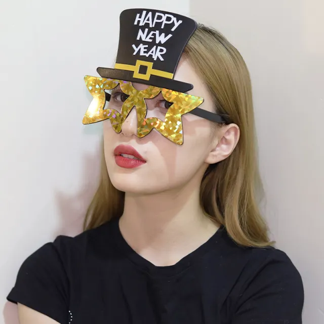 Creative Happy New Year Party Glasses Supplies Photo Props Holiday Dance Dress Up Funny Glasses Gold - Shop at LoveMi