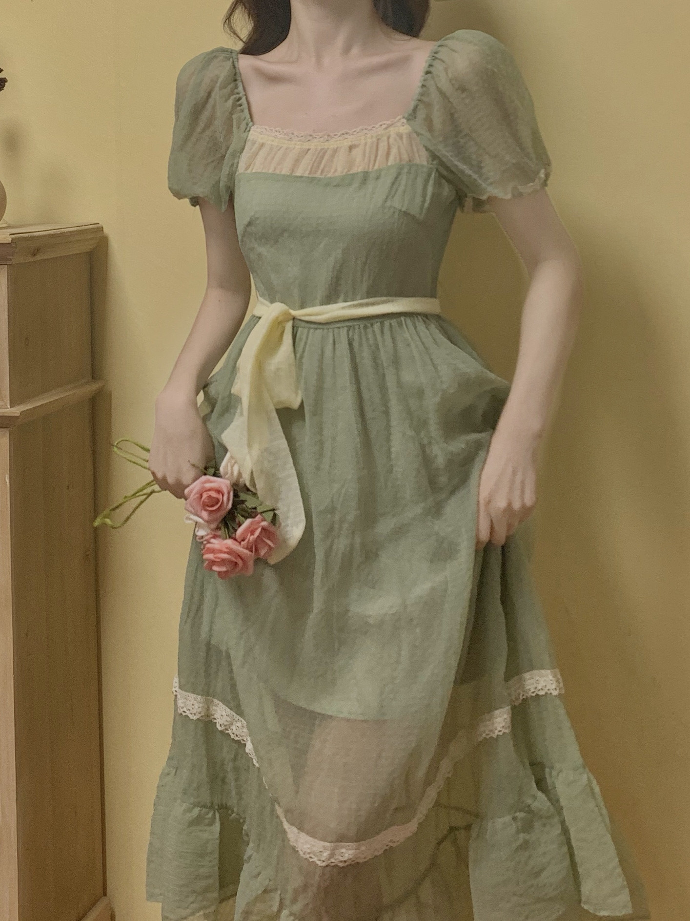 Chiffon Square-Neck Long Dress