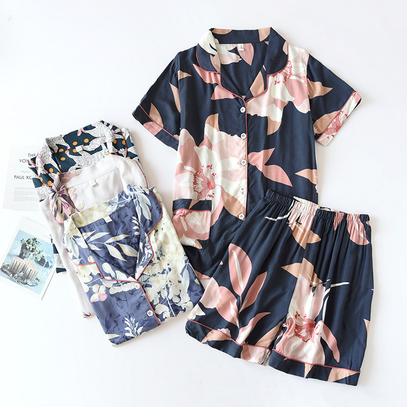 Title 5, Printed Rayon Short-sleeved Shorts Pajamas Set ...