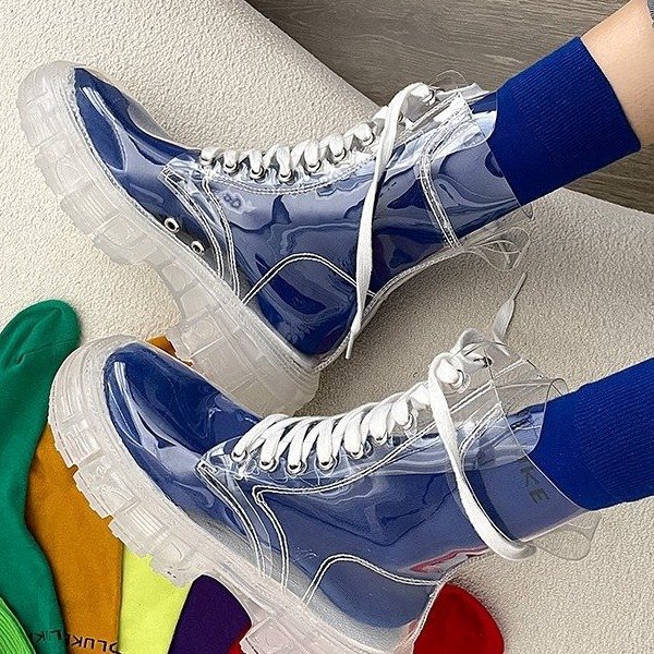 Transparent Crystal Sole Lace up Fully Transparent Martin Boots Blue - Shop at LoveMi