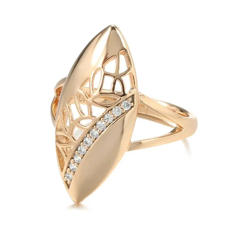 Vintage Rose Gold Leaf Marquise Statement Ring