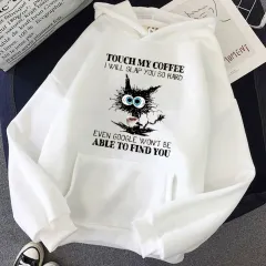 European And American Cat Fleece-lined Hoodie - White - View 1