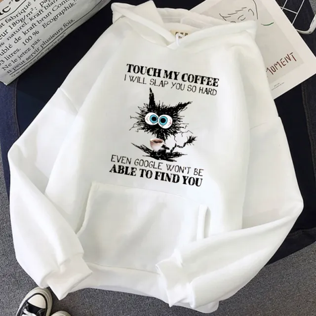 European And American Cat Fleece lined Hoodie White - Shop at LoveMi